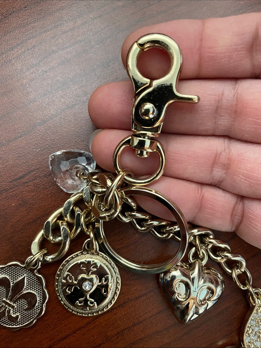 Kathy Van Zeeland Gold-Tone Fleur-de-Lis Crystal Charm Keychain - Picture 7 of 11
